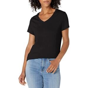Hanes Women's Short Sleeve Flowy V-Neck T-Shirt Size Large Black